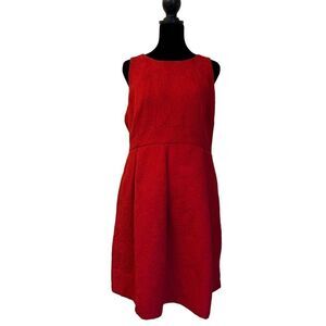 Moulinette Soeurs Anthropologie Textured Red Fit & Flare Dress With Back Cutout
